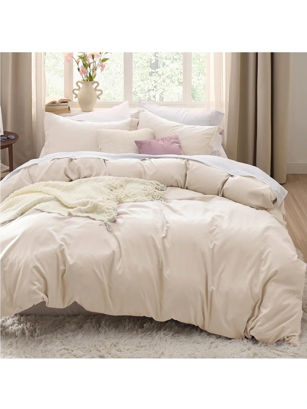 NEW Bedsure Cream Duvet Cover Set- 3 Pieces Prewashed Extra Soft Cotton-Like